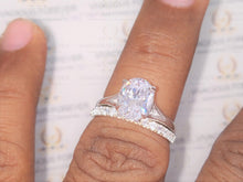 Load image into Gallery viewer, 2.21 CT Oval Crushed Ice Colorless Moissanite Solitaire Ring, Engagement Ring Set, Wedding Ring Set, Bridal Ring Set, White Gold Ring Set