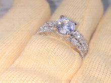 Load image into Gallery viewer, 3.68 TCW Round Cut Colorless Moissanite Ring, Matching Double Prong Wedding Band, Bridal Set, Half Eternity Band, White/Yellow/Rose Gold Set