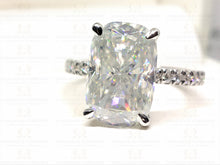 Load image into Gallery viewer, 4.81 CT Elongated Cushion Colorless Moissanite Engagement Ring | Hidden Halo Ring | Claw Prongs | Solid White Gold Ring | Wedding Ring Set