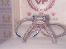 Load image into Gallery viewer, Radiant Forever One DEF Moissanite Ring, 1.6Ct Moissanite On Band,Hidden Halo Ring,Engagement Ring Set, Wedding Ring Set, Art Deco Trio Set