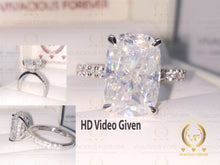 Load image into Gallery viewer, 4.81 CT Elongated Cushion Colorless Moissanite Engagement Ring | Hidden Halo Ring | Claw Prongs | Solid White Gold Ring | Wedding Ring Set