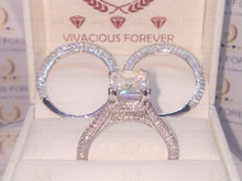 Load image into Gallery viewer, Radiant Forever One DEF Moissanite Ring, 1.6Ct Moissanite On Band,Hidden Halo Ring,Engagement Ring Set, Wedding Ring Set, Art Deco Trio Set