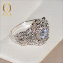 Load image into Gallery viewer, Moissanite Engagement Ring 1.02ct Round cut Forever One Moissanite Ring 1.23ct Natural Diamonds Halo Ring White Gold Anniversary Rings, Side Stone 0.51Ct Certified Natural Diamond.
