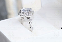 Load image into Gallery viewer, Colorless Moissanite 3.15CT Cushion Halo Solid Gold Engagement Ring, Accented By 0.51CT Moissanite Forever 14K White Gold Engagement Ring , Accented Certified Real Diamond Side Stone