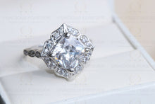 Load image into Gallery viewer, Colorless Moissanite 3.15CT Cushion Halo Solid Gold Engagement Ring, Accented By 0.51CT Moissanite Forever 14K White Gold Engagement Ring , Accented Certified Real Diamond Side Stone
