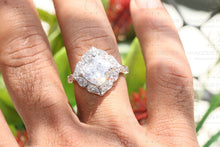 Load image into Gallery viewer, Colorless Moissanite 3.15CT Cushion Halo Solid Gold Engagement Ring, Accented By 0.51CT Moissanite Forever 14K White Gold Engagement Ring , Accented Certified Real Diamond Side Stone
