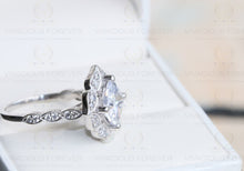 Load image into Gallery viewer, Colorless Moissanite 3.15CT Cushion Halo Solid Gold Engagement Ring, Accented By 0.51CT Moissanite Forever 14K White Gold Engagement Ring , Accented Certified Real Diamond Side Stone