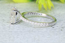 Load image into Gallery viewer, 2.78CT Hidden Halo Elongated Cushion Moissanite Ring | Colorless Moissanite Ring | Accented Real Certified Diamond Ring | Engagement Ring | Side Stone 0.51Ct Certified Natural Diamond.