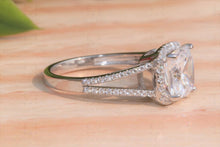 Load image into Gallery viewer, 2.5CTW Halo Cushion Cut Colorless Sparkle Moissanite Engagement Ring with 0.64ct of Natural Diamonds on Side, 14K White Gold Wedding Ring