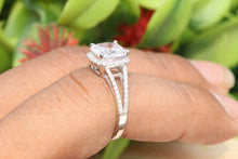 Load image into Gallery viewer, 2.5CTW Halo Cushion Cut Colorless Sparkle Moissanite Engagement Ring with 0.64ct of Natural Diamonds on Side, 14K White Gold Wedding Ring