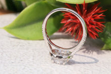 Load image into Gallery viewer, 2.11 CTW Round Cut Colorless Moissanite Engagement Ring, Halo 0.58 Accented Real Diamond Pave Set Ring,Cathedral Wedding Ring, Bridal Ring