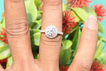 Load image into Gallery viewer, 2.11 CTW Round Cut Colorless Moissanite Engagement Ring, Halo 0.58 Accented Real Diamond Pave Set Ring,Cathedral Wedding Ring, Bridal Ring