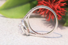 Load image into Gallery viewer, 2.11 CTW Round Cut Colorless Moissanite Engagement Ring, Halo 0.58 Accented Real Diamond Pave Set Ring,Cathedral Wedding Ring, Bridal Ring