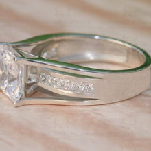 Load image into Gallery viewer, 2.23Ct Princess EF Colorless Moissanite Engagement Ring with 0.78Ct Princess Moissanite On Shank, Gold Split Shank Solitaire Wedding Ring