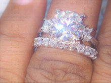 Load image into Gallery viewer, 3.0CT Forever One Round Moissanite Engagement Ring Set, Moissanite Wedding Ring Set, Ring Enhancer, Diamond Prongs, 14Kt Gold Ring Set