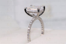Load image into Gallery viewer, 3.67CT Colorless Emerald Cut Moissanite Solitaire Ring / Colorless Moissanite Gold side Paved Real Diamond VS/FG Engagement Ring / Special Gift Ring For Her