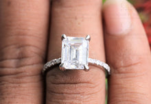 Load image into Gallery viewer, 3.67CT Colorless Emerald Cut Moissanite Solitaire Ring / Colorless Moissanite Gold side Paved Real Diamond VS/FG Engagement Ring / Special Gift Ring For Her