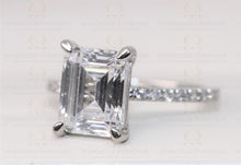 Load image into Gallery viewer, 3.67CT Colorless Emerald Cut Moissanite Solitaire Ring / Colorless Moissanite Gold side Paved Real Diamond VS/FG Engagement Ring / Special Gift Ring For Her