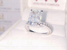 Load image into Gallery viewer, 4.81 CT Elongated Cushion Colorless Moissanite Engagement Ring | Hidden Halo Ring | Claw Prongs | Solid White Gold Ring | Wedding Ring Set
