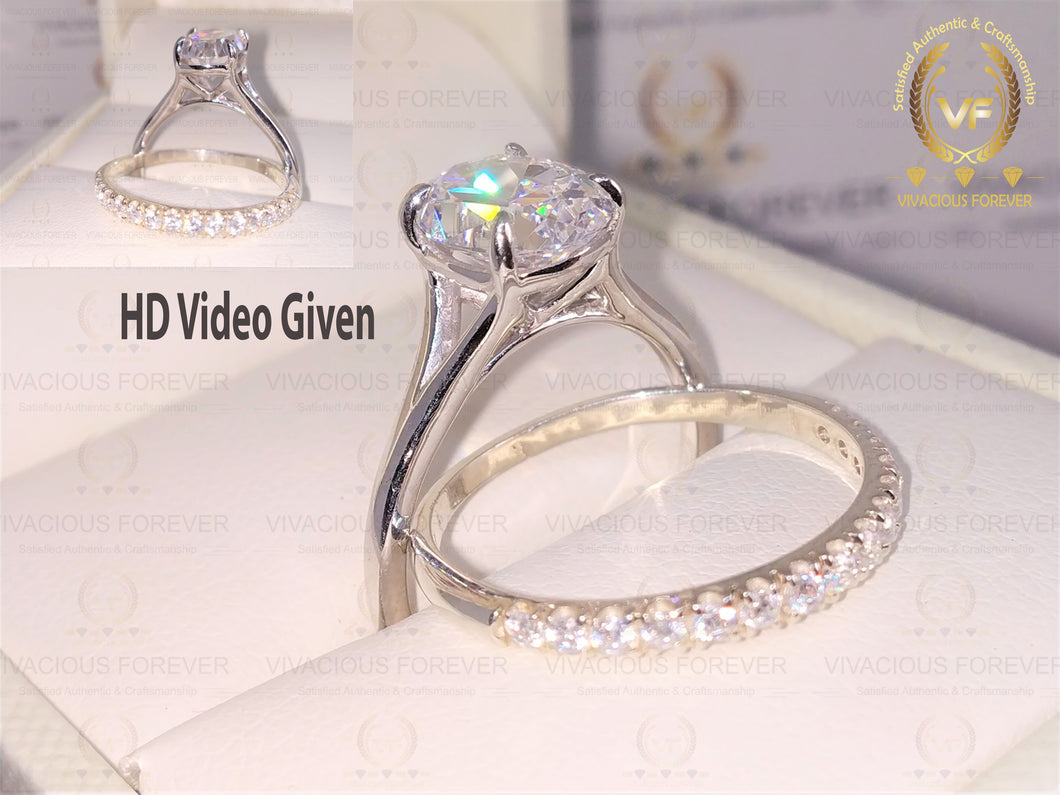 2.21 CT Oval Crushed Ice Colorless Moissanite Solitaire Ring, Engagement Ring Set, Wedding Ring Set, Bridal Ring Set, White Gold Ring Set