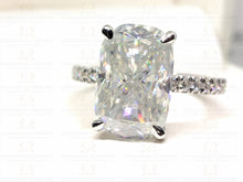 Load image into Gallery viewer, 4.81 CT Elongated Cushion Colorless Moissanite Engagement Ring | Hidden Halo Ring | Claw Prongs | Solid White Gold Ring | Wedding Ring Set
