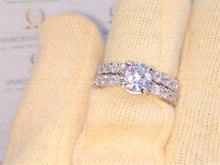 Load image into Gallery viewer, 3.68 TCW Round Cut Colorless Moissanite Ring, Matching Double Prong Wedding Band, Bridal Set, Half Eternity Band, White/Yellow/Rose Gold Set
