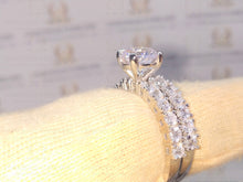 Load image into Gallery viewer, 3.68 TCW Round Cut Colorless Moissanite Ring, Matching Double Prong Wedding Band, Bridal Set, Half Eternity Band, White/Yellow/Rose Gold Set
