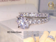 Load image into Gallery viewer, 3.68 TCW Round Cut Colorless Moissanite Ring, Matching Double Prong Wedding Band, Bridal Set, Half Eternity Band, White/Yellow/Rose Gold Set
