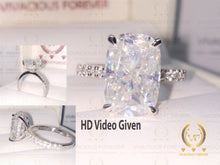 Load image into Gallery viewer, 4.81 CT Elongated Cushion Colorless Moissanite Engagement Ring | Hidden Halo Ring | Claw Prongs | Solid White Gold Ring | Wedding Ring Set

