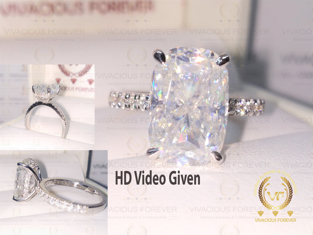 4.81 CT Elongated Cushion Colorless Moissanite Engagement Ring | Hidden Halo Ring | Claw Prongs | Solid White Gold Ring | Wedding Ring Set