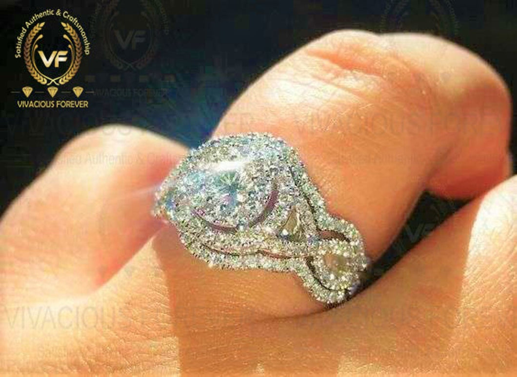 Moissanite Engagement Ring 1.02ct Round cut Forever One Moissanite Ring 1.23ct Natural Diamonds Halo Ring White Gold Anniversary Rings, Side Stone 0.51Ct Certified Natural Diamond.