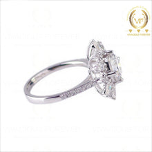 Load image into Gallery viewer, 2ct Flower Style Round Froever One Colorless Moissanite Engagement Ring With 1.2ct Natural Diamond Side,14K Gold Wedding Ring, Promise Ring
