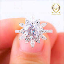 Load image into Gallery viewer, 2ct Flower Style Round Froever One Colorless Moissanite Engagement Ring With 1.2ct Natural Diamond Side,14K Gold Wedding Ring, Promise Ring
