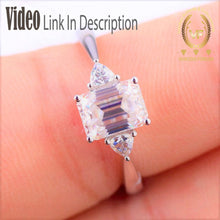 Load image into Gallery viewer, 9x7mm Emerald Cut Three Stone Forever One Moissanite Engagement Ring 0.50ct Trillion Cut on Side,Wedding Ring,Promise Ring,Art Deco Ring, Real Lab Diamond Ring
