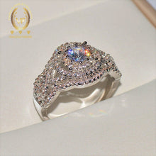 Load image into Gallery viewer, Moissanite Engagement Ring 1.02ct Round cut Forever One Moissanite Ring 1.23ct Natural Diamonds Halo Ring White Gold Anniversary Rings, Side Stone 0.51Ct Certified Natural Diamond.
