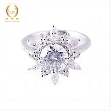 Load image into Gallery viewer, 2ct Flower Style Round Froever One Colorless Moissanite Engagement Ring With 1.2ct Natural Diamond Side,14K Gold Wedding Ring, Promise Ring
