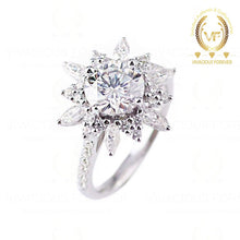 Load image into Gallery viewer, 2ct Flower Style Round Froever One Colorless Moissanite Engagement Ring With 1.2ct Natural Diamond Side,14K Gold Wedding Ring, Promise Ring
