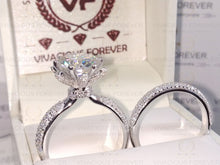 Load image into Gallery viewer, 3.89CT Round Forever One DEF Moissanite Ring,1.31Ct Moissanite On Accent Ring Gift,Engagement Ring Set,Wedding Ring Set, Art Deco Bridal Set, Accented Certified Real Diamond Side Stone.
