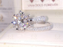 Load image into Gallery viewer, 3.89CT Round Forever One DEF Moissanite Ring,1.31Ct Moissanite On Accent Ring Gift,Engagement Ring Set,Wedding Ring Set, Art Deco Bridal Set, Accented Certified Real Diamond Side Stone.
