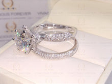 Load image into Gallery viewer, 3.89CT Round Forever One DEF Moissanite Ring,1.31Ct Moissanite On Accent Ring Gift,Engagement Ring Set,Wedding Ring Set, Art Deco Bridal Set, Accented Certified Real Diamond Side Stone.
