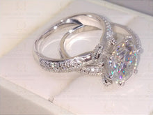 Load image into Gallery viewer, 3.89CT Round Forever One DEF Moissanite Ring,1.31Ct Moissanite On Accent Ring Gift,Engagement Ring Set,Wedding Ring Set, Art Deco Bridal Set, Accented Certified Real Diamond Side Stone.
