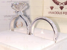 Load image into Gallery viewer, 3.89CT Round Forever One DEF Moissanite Ring,1.31Ct Moissanite On Accent Ring Gift,Engagement Ring Set,Wedding Ring Set, Art Deco Bridal Set, Accented Certified Real Diamond Side Stone.
