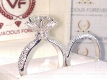 Load image into Gallery viewer, 3.89CT Round Forever One DEF Moissanite Ring,1.31Ct Moissanite On Accent Ring Gift,Engagement Ring Set,Wedding Ring Set, Art Deco Bridal Set, Accented Certified Real Diamond Side Stone.

