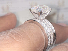 Load image into Gallery viewer, 5.32 TCW Radiant Cut Colorless Moissanite Ring Set, Moissanite Matching band Anniversary Ring Set, Trio Set, Matching Band, Wedding Ring Set
