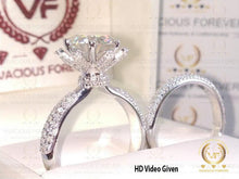Load image into Gallery viewer, 3.89CT Round Forever One DEF Moissanite Ring,1.31Ct Moissanite On Accent Ring Gift,Engagement Ring Set,Wedding Ring Set, Art Deco Bridal Set, Accented Certified Real Diamond Side Stone.
