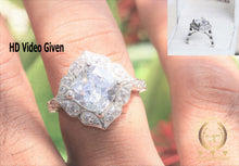 Load image into Gallery viewer, Colorless Moissanite 3.15CT Cushion Halo Solid Gold Engagement Ring, Accented By 0.51CT Moissanite Forever 14K White Gold Engagement Ring , Accented Certified Real Diamond Side Stone
