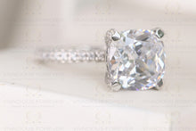 Load image into Gallery viewer, Colorless Forever 10mm Cushion Engagement Ring 4.80Ct Solid 18Kt White Gold,1.12ct Pave Accented Moissanite Engagement Ring,Custom Made Ring

