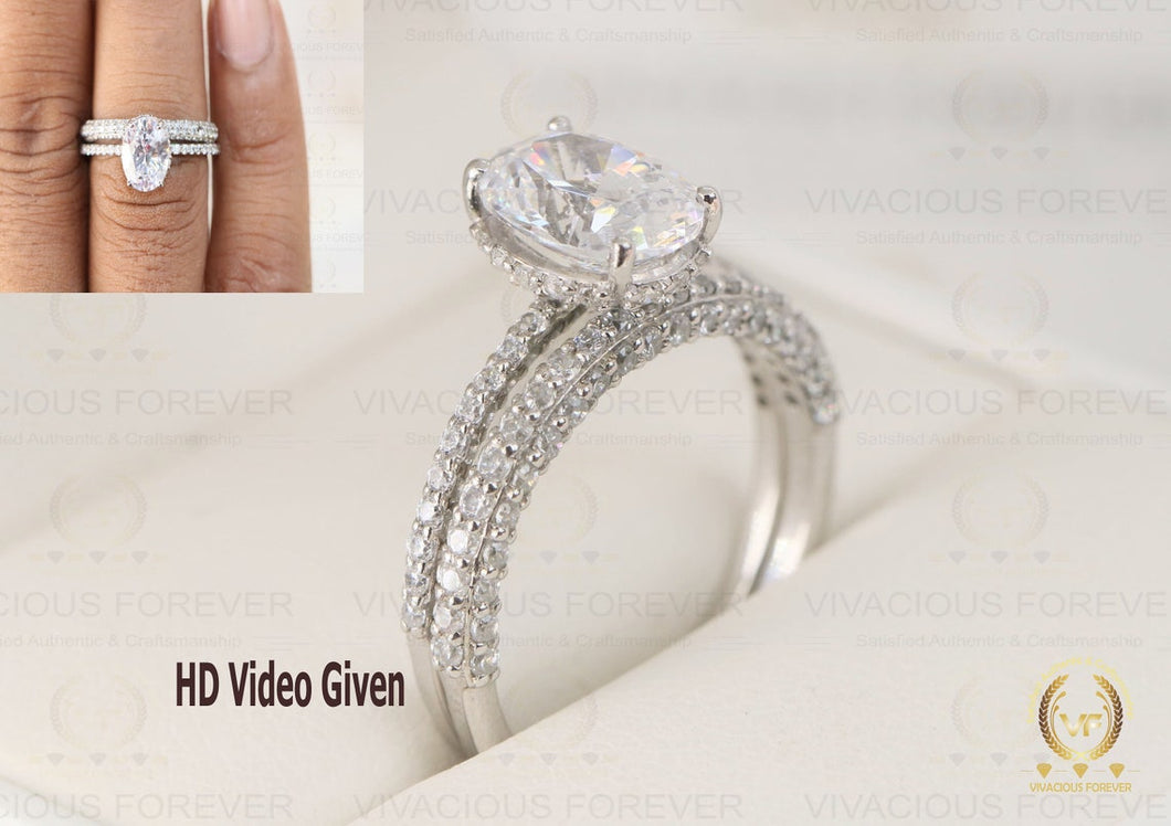 3.98CTW Oval Wedding Bridal Ring, Oval Moissanite Engagement Ring Set, Hidden Halo Ring Set, Ring for Women, Propose Ring, Matching Band