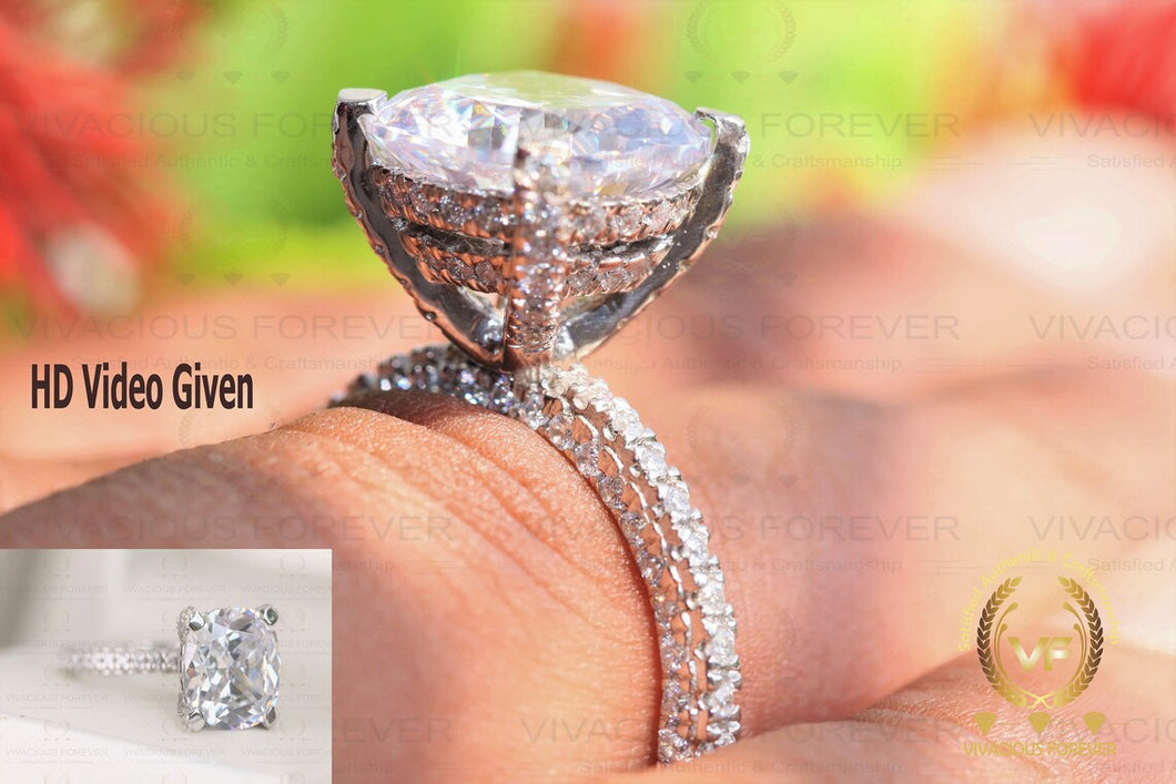 Colorless Forever 10mm Cushion Engagement Ring 4.80Ct Solid 18Kt White Gold,1.12ct Pave Accented Moissanite Engagement Ring,Custom Made Ring