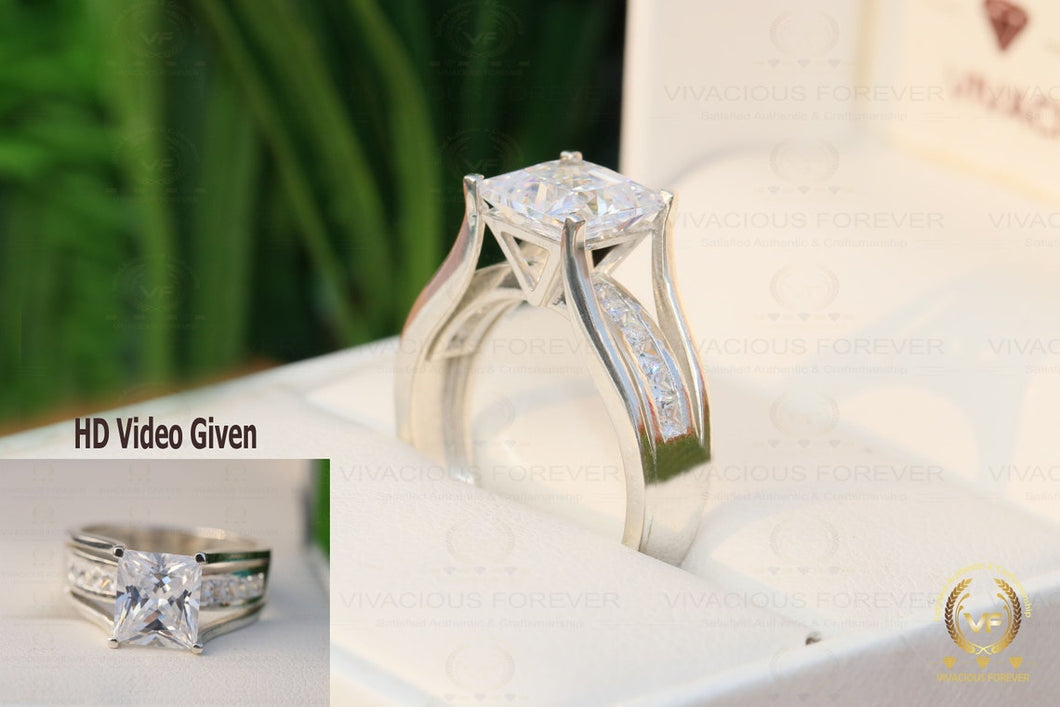2.23Ct Princess EF Colorless Moissanite Engagement Ring with 0.78Ct Princess Moissanite On Shank, Gold Split Shank Solitaire Wedding Ring